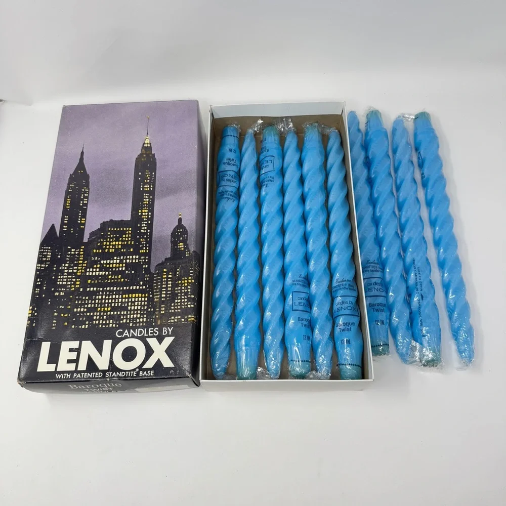 Vintage Lenox 12” Baroque Twist Taper Candles in Azure Color - NEW in Plastic